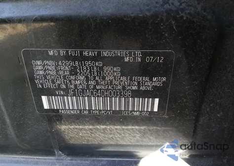 2013 Subaru Impreza 2.0I Premium z USA, uszkodzony, nr VIN JF1GJAC64DH003398